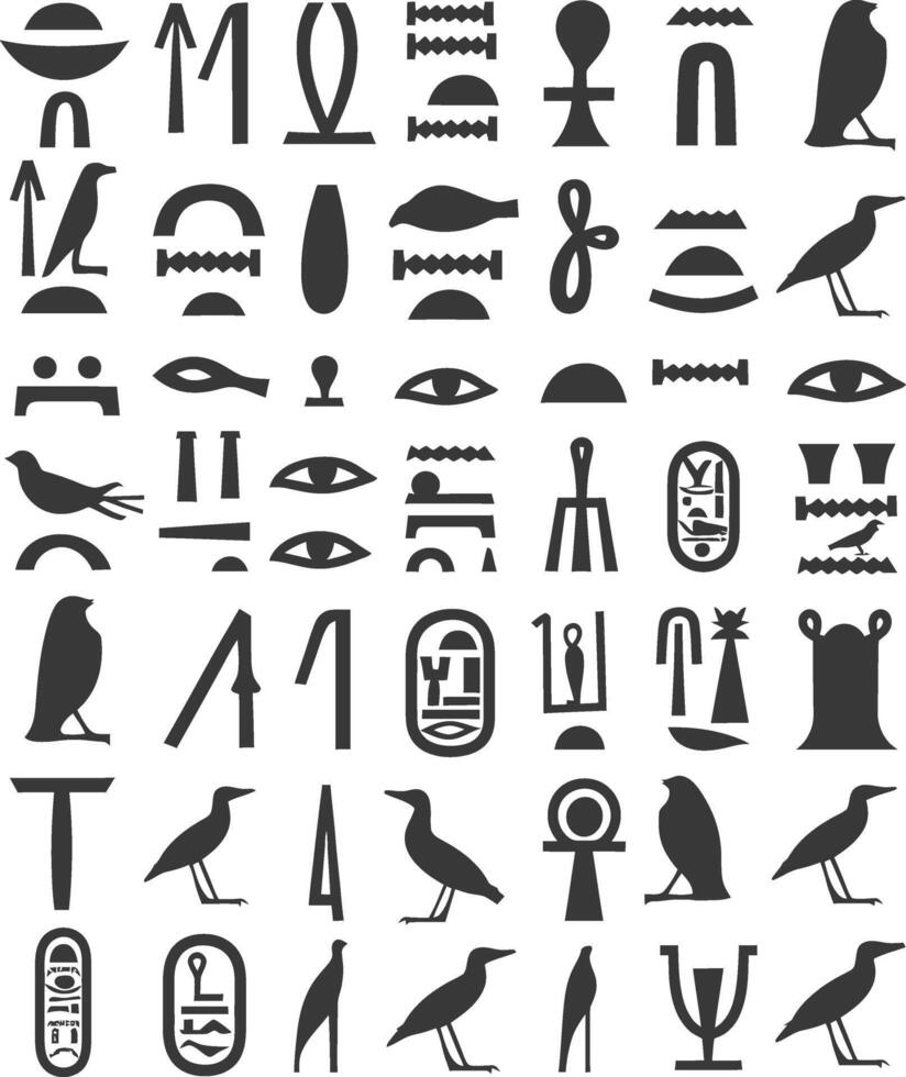 AI generated Silhouette collection of ancient egyptian hieroglyphs symbol logo black color only vector