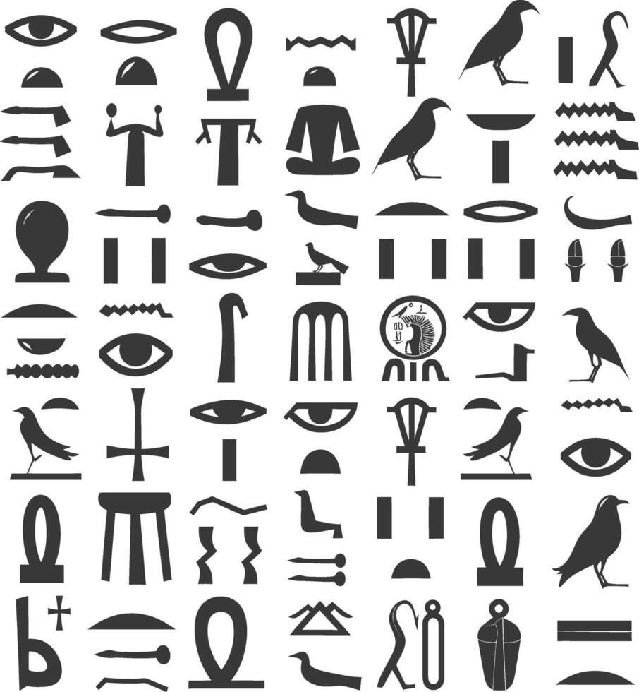 AI generated Silhouette collection of ancient egyptian hieroglyphs symbol logo black color only vector