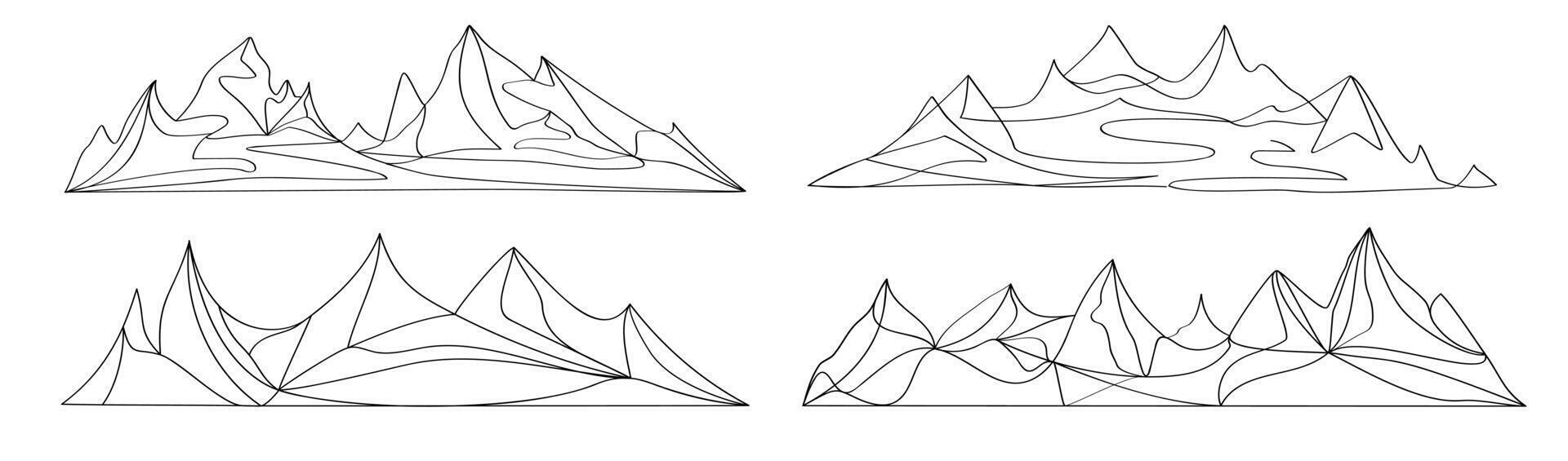 Set of Four Line Art Mountain Ranges vector