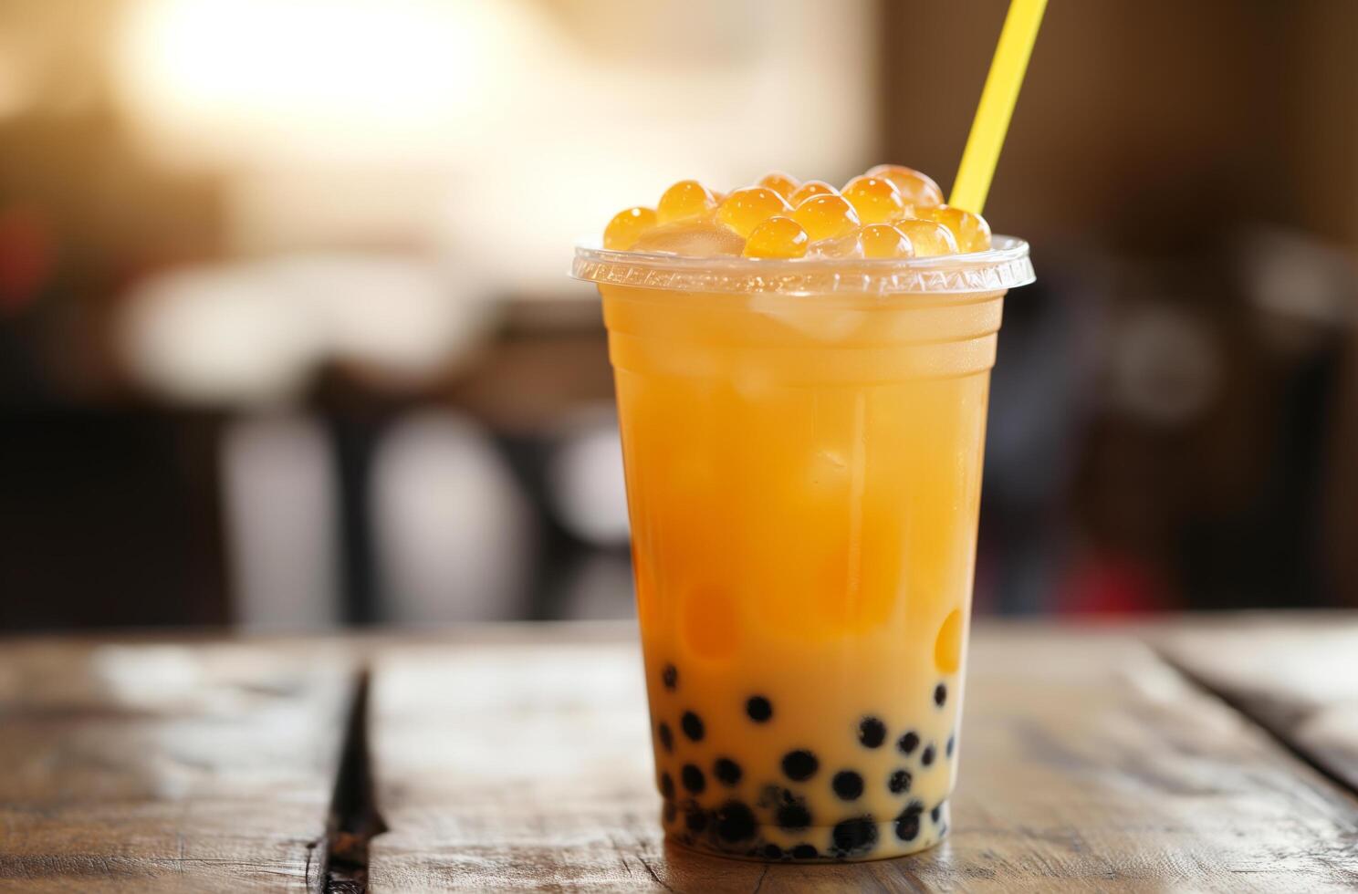 AI generated Mango bubble tea with popping boba photo