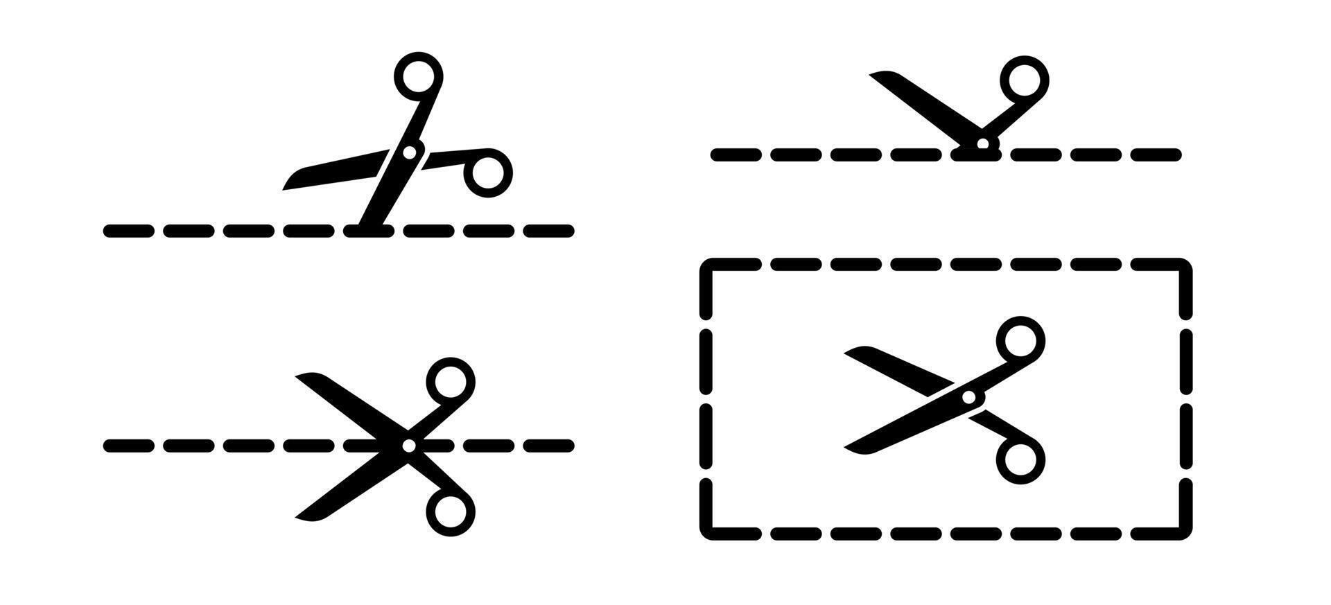 conjunto de cortar con tijeras íconos y cortar líneas vector