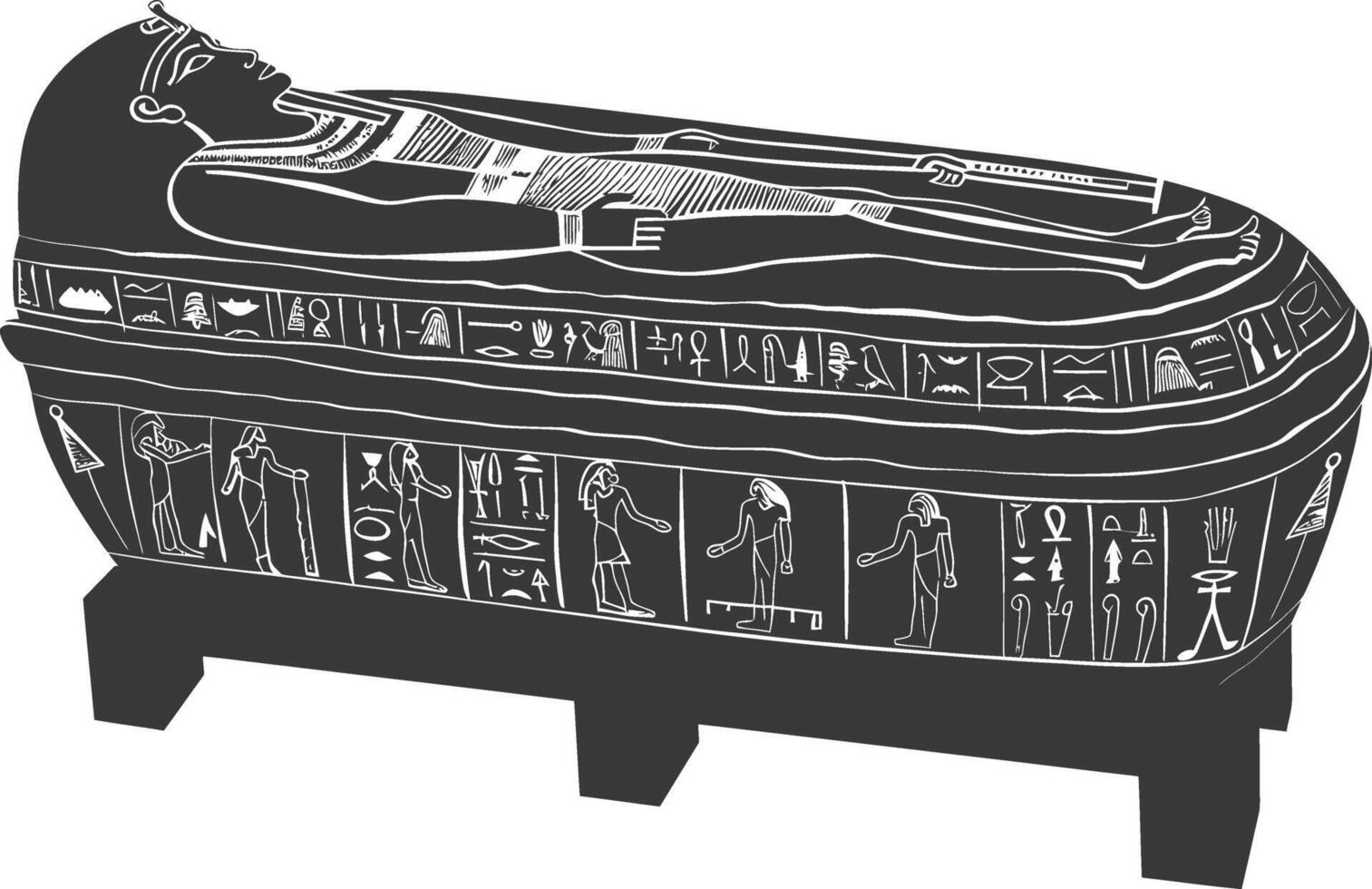 AI generated Silhouette ancient egypt sarcophagus black color only vector