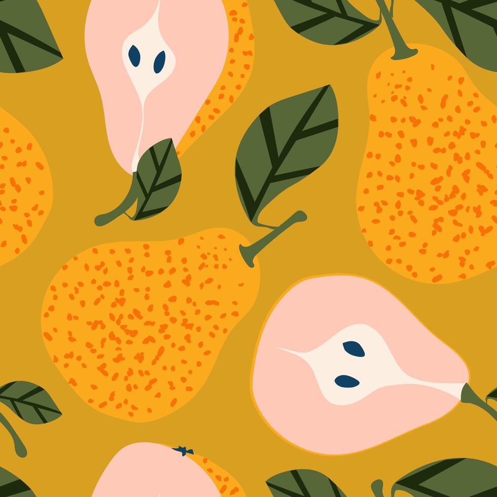 Juicy yellow pears. Summer tropical vibe with fruits creates a seamless pattern for modern fabrics and textiles. Vector. vector