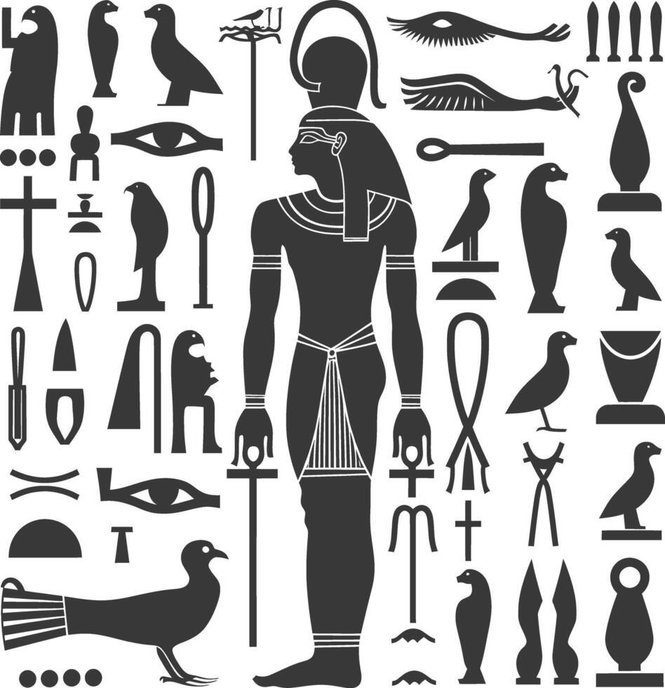 AI generated Silhouette collection of ancient egyptian hieroglyphs symbol logo black color only vector