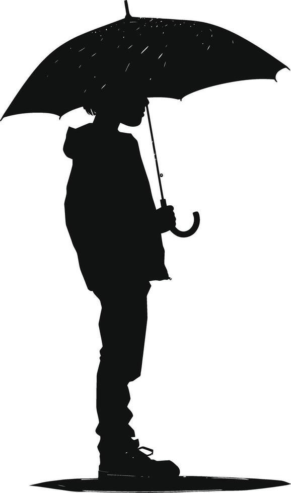 ai generado silueta chico con paraguas durante llovizna negro color solamente vector