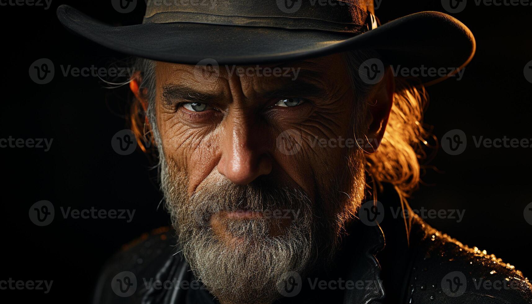 AI generated Confident senior cowboy with gray hair and a mustache generated by AI photo