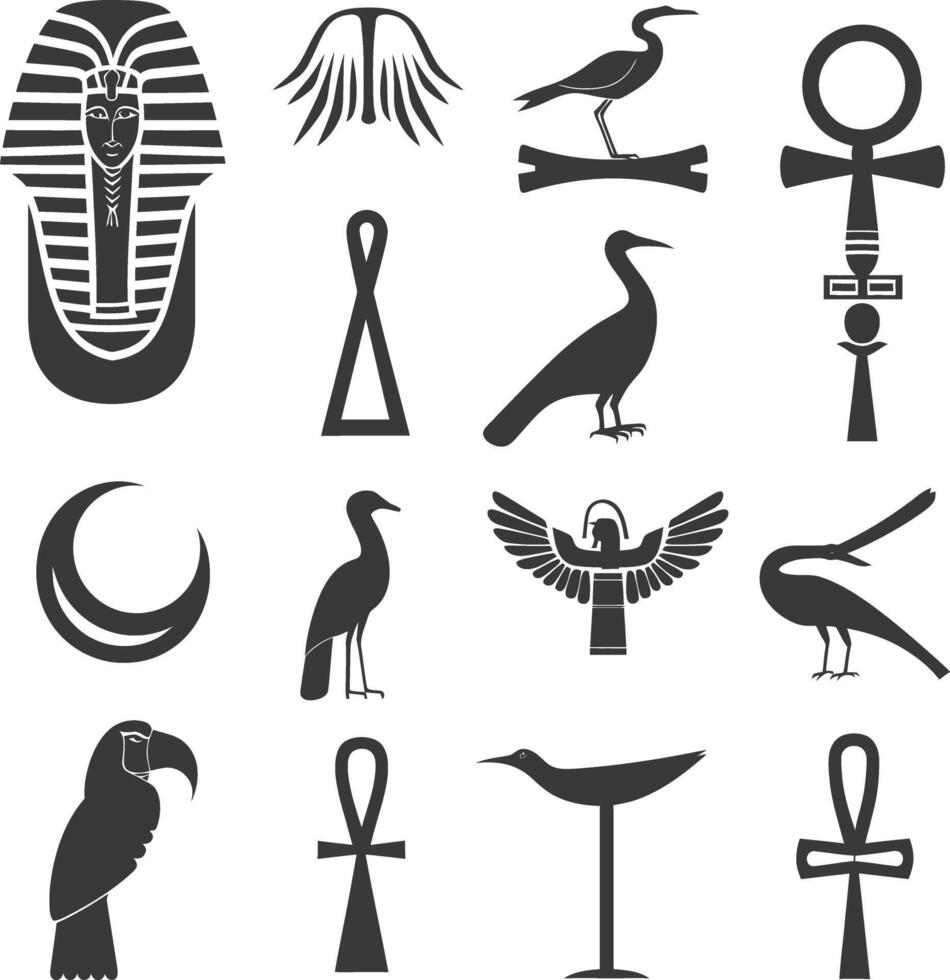 AI generated Silhouette collection of ancient egyptian hieroglyphs symbol logo black color only vector