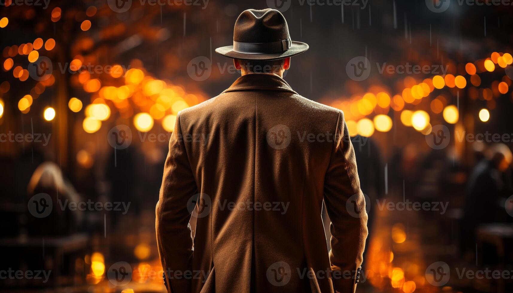 AI generated Elegant businessman walking in the dark city, exuding confidence generated by AI photo