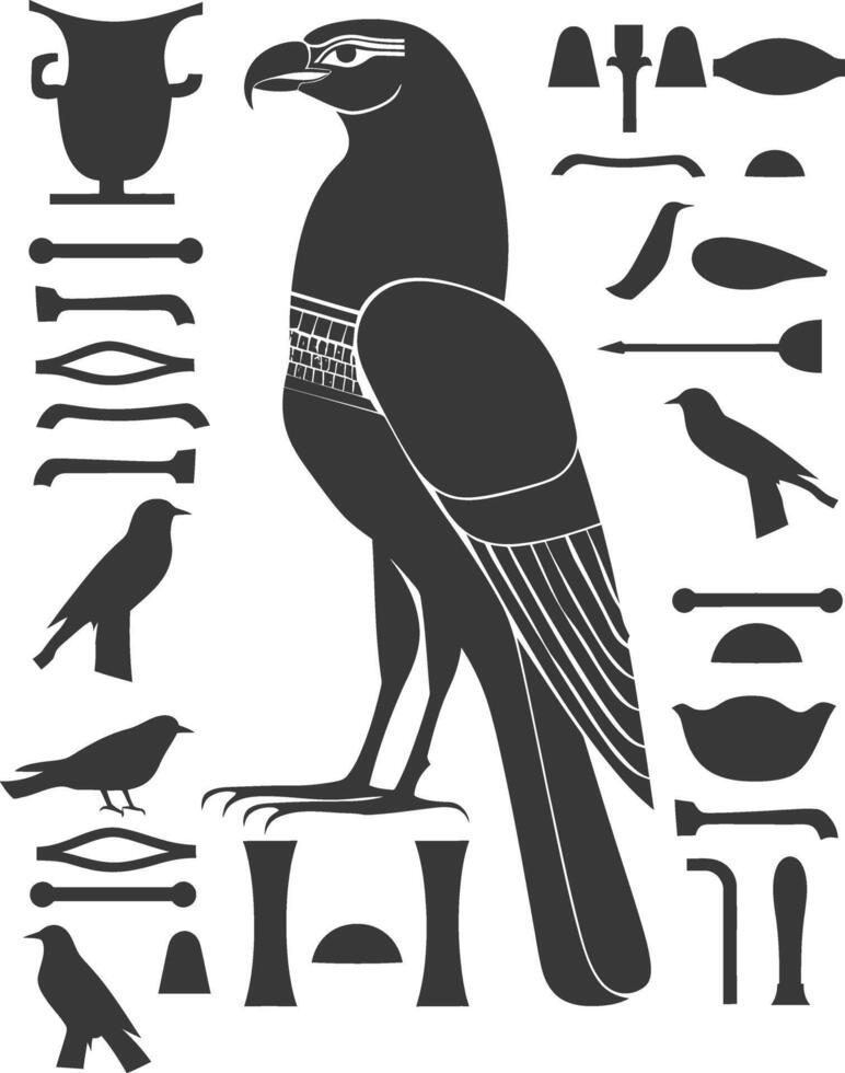 AI generated Silhouette collection of ancient egyptian hieroglyphs symbol logo black color only vector