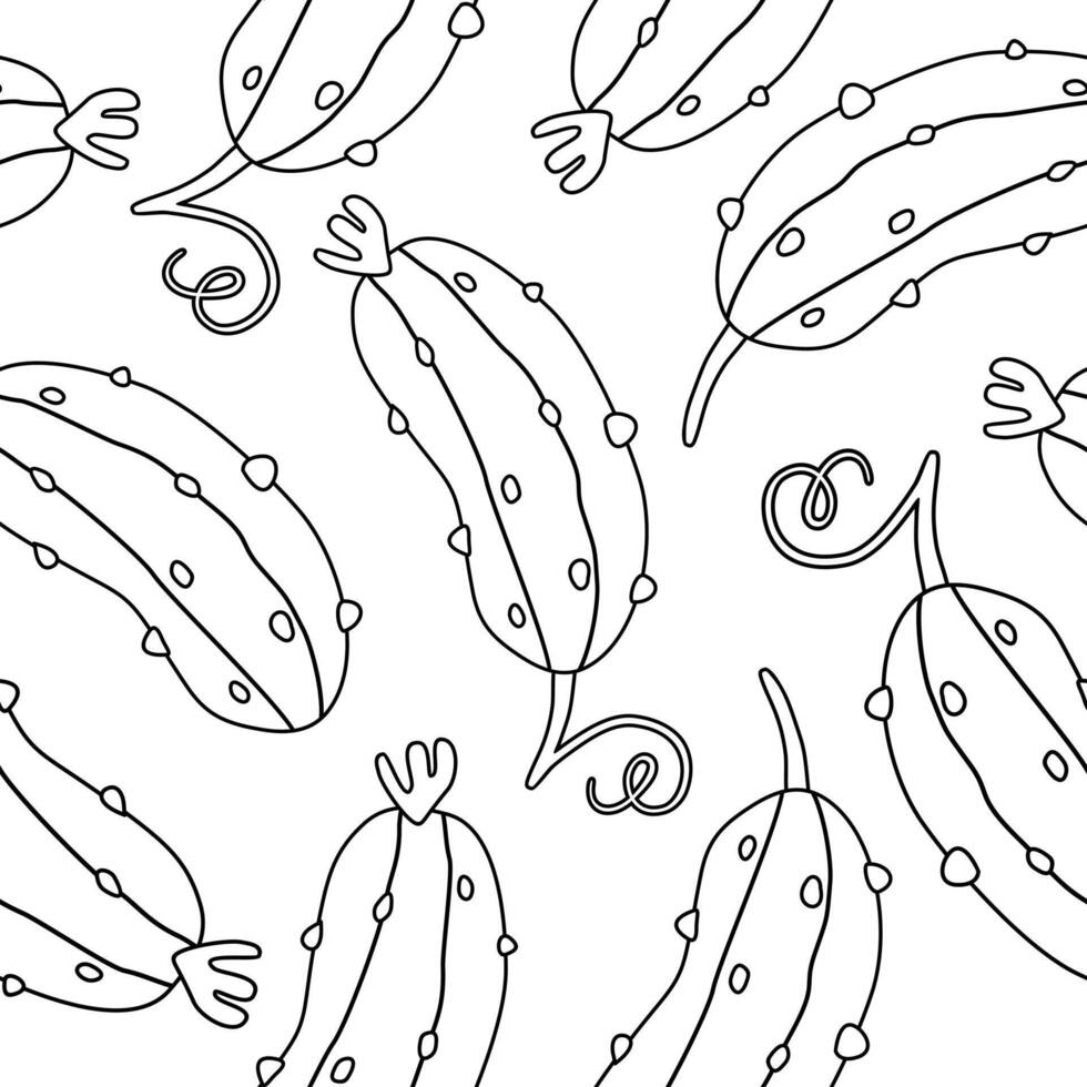Doodle seamless pattern with cucumbers. Texture for textiles, packaging, wallpapers. Vector illustration isolated on white background.