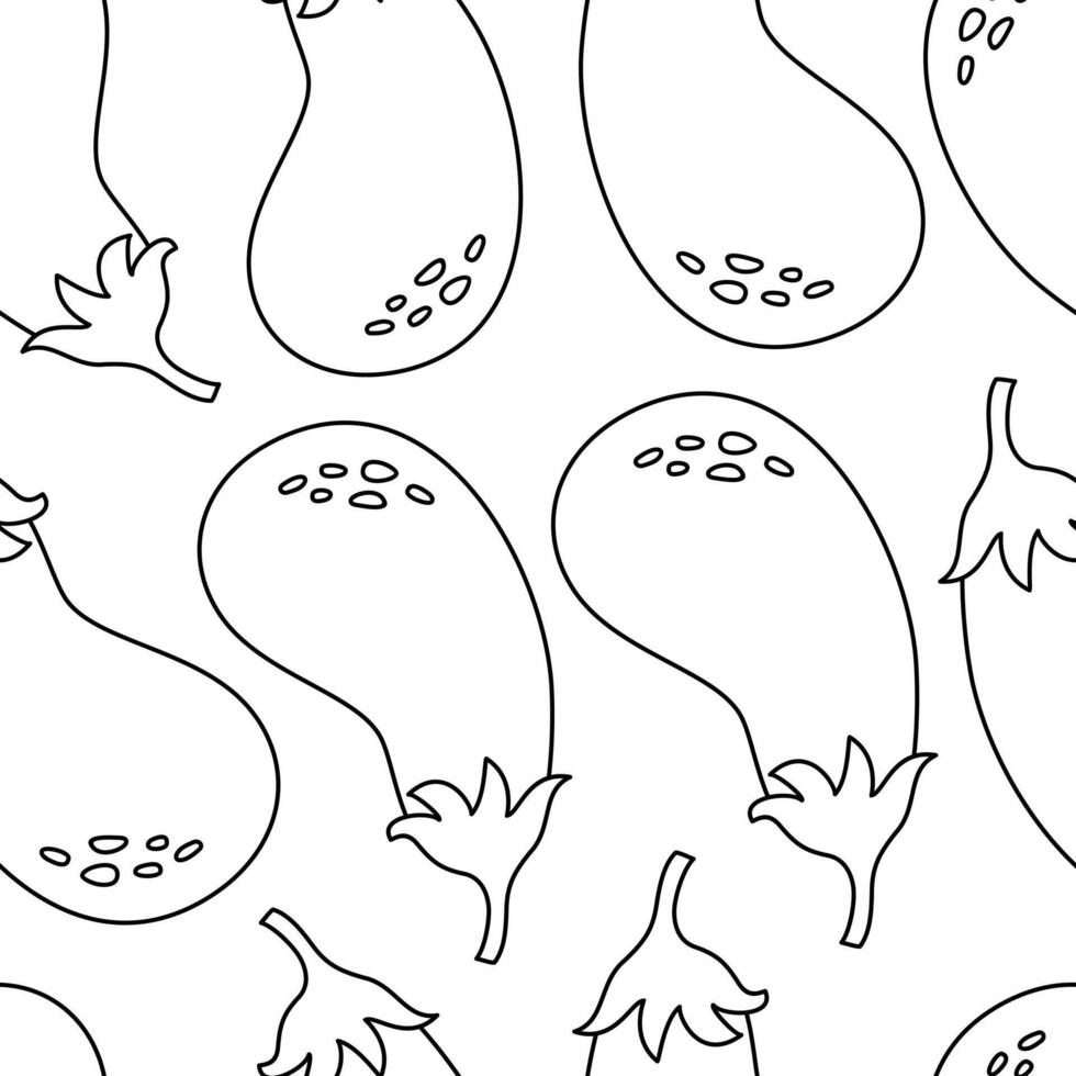 Seamless vector doodle pattern with eggplant. Texture for textile, paper, wallpaper. Coloring book for children.