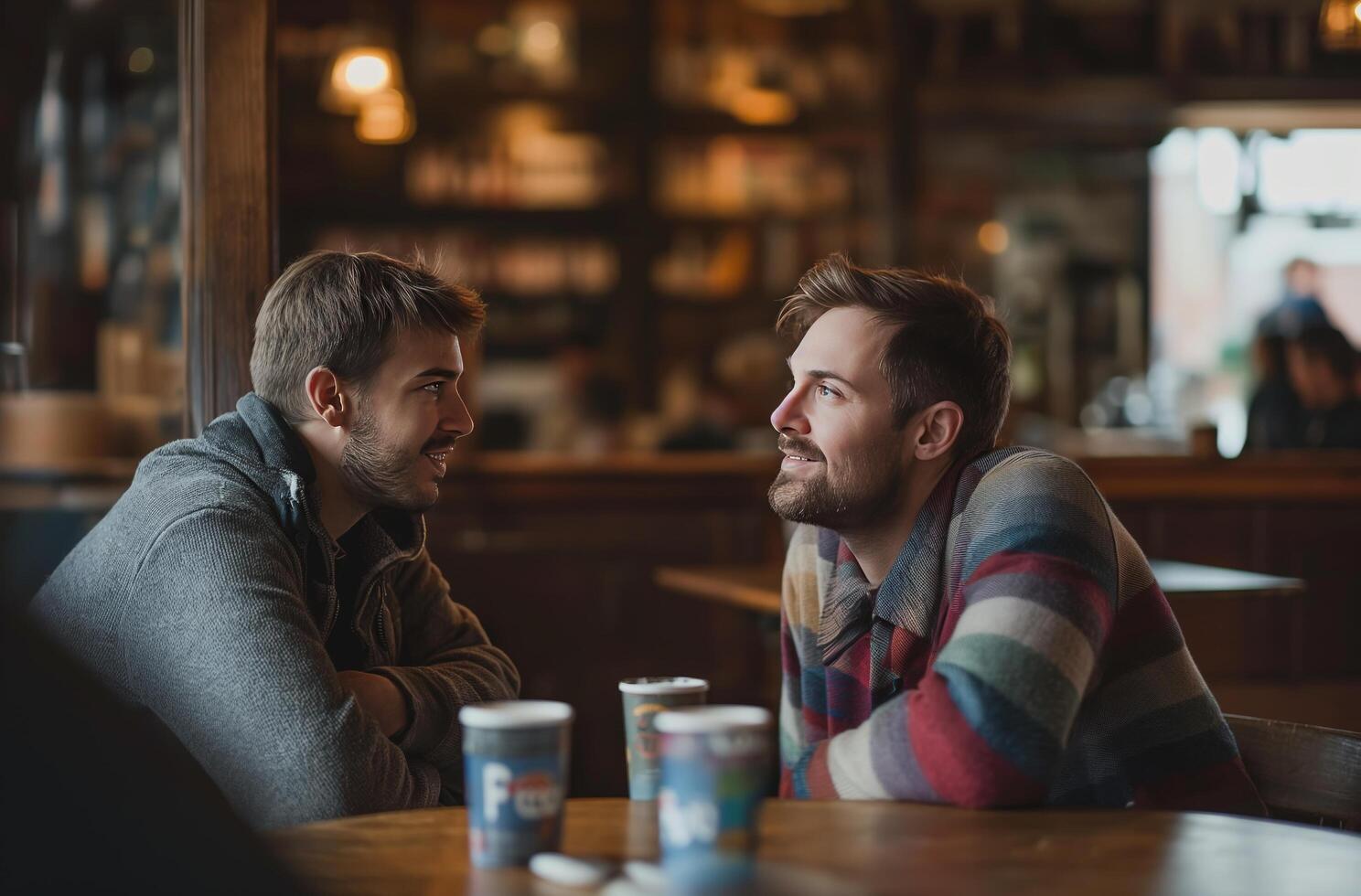 AI generated Friendly conversation at a cafe photo