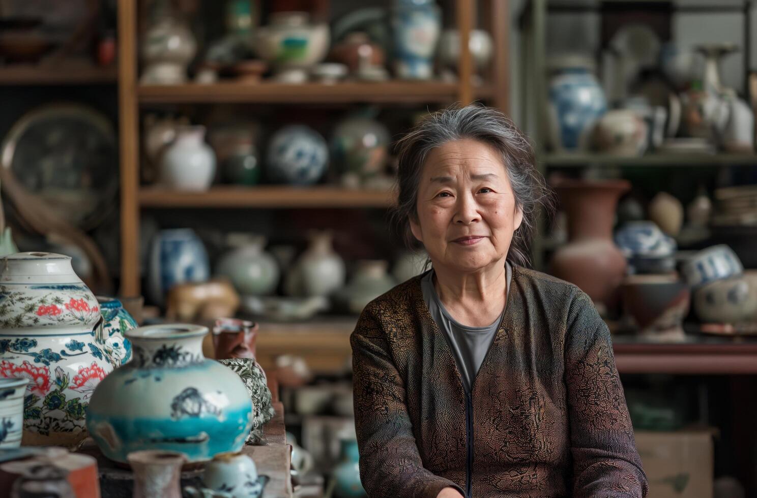 AI generated Ceramic artist in her studio photo