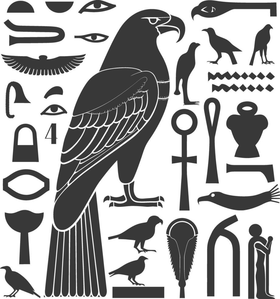 AI generated Silhouette collection of ancient egyptian hieroglyphs symbol logo black color only vector