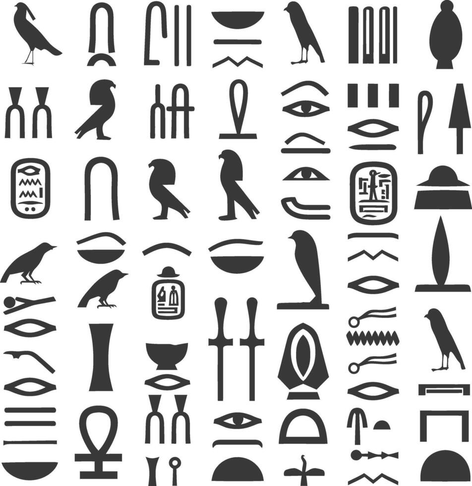 AI generated Silhouette collection of ancient egyptian hieroglyphs symbol logo black color only vector