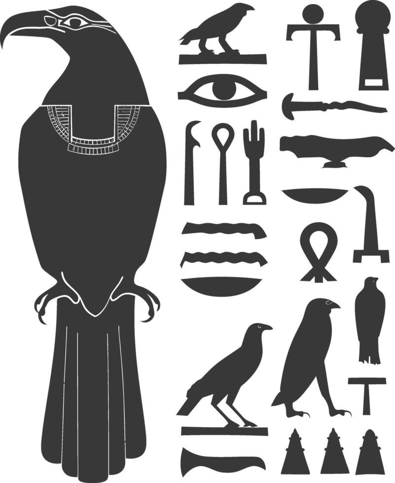 AI generated Silhouette collection of ancient egyptian hieroglyphs symbol logo black color only vector