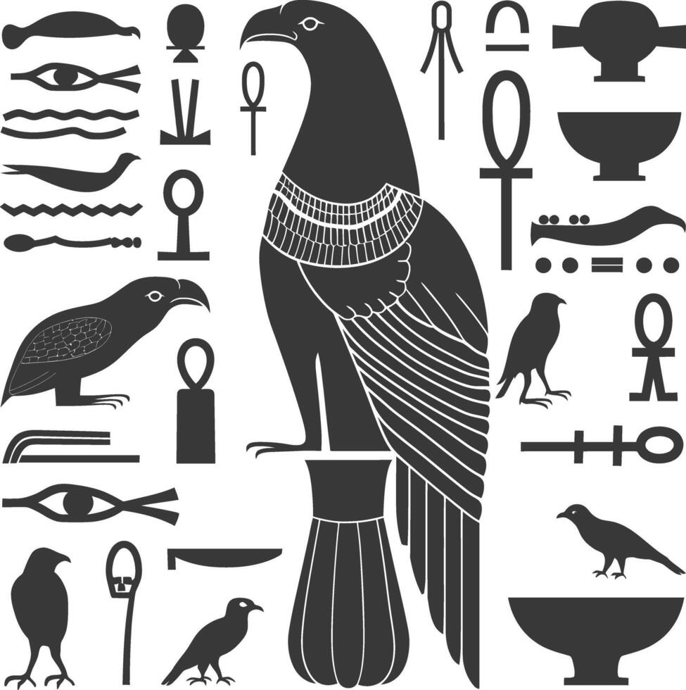 AI generated Silhouette collection of ancient egyptian hieroglyphs symbol logo black color only vector