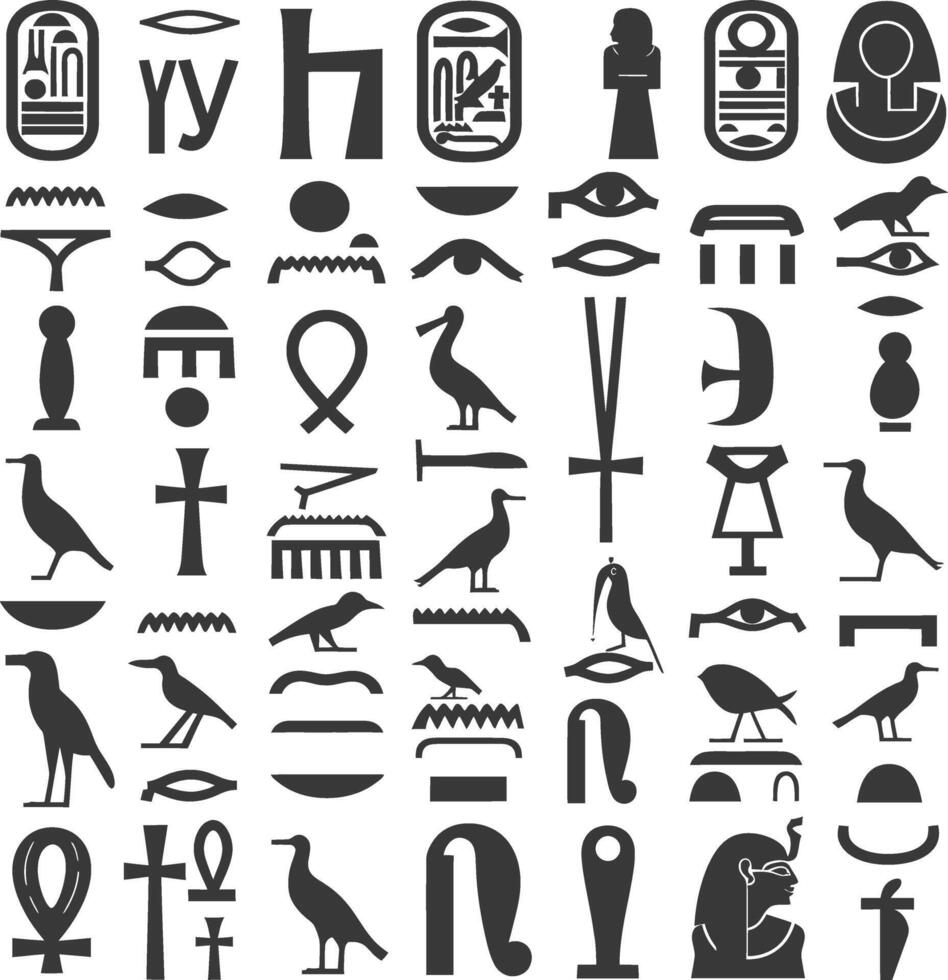 AI generated Silhouette collection of ancient egyptian hieroglyphs symbol logo black color only vector