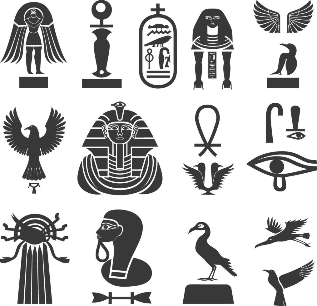 AI generated Silhouette collection of ancient egyptian hieroglyphs symbol logo black color only vector