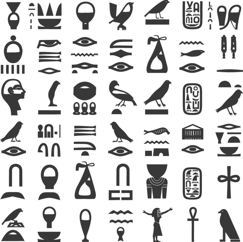 AI generated Silhouette collection of ancient egyptian hieroglyphs symbol logo black color only vector