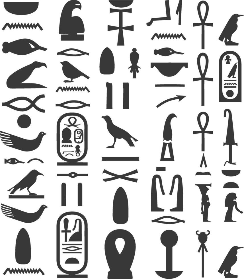 AI generated Silhouette collection of ancient egyptian hieroglyphs symbol logo black color only vector