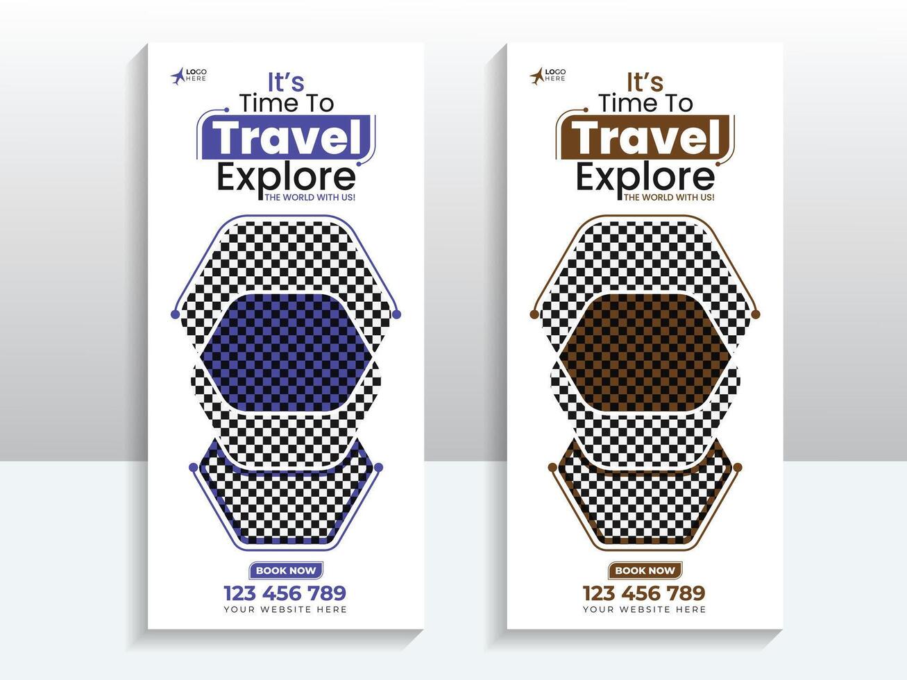 Travel and tourism roll up banner template for business or travel agency vector