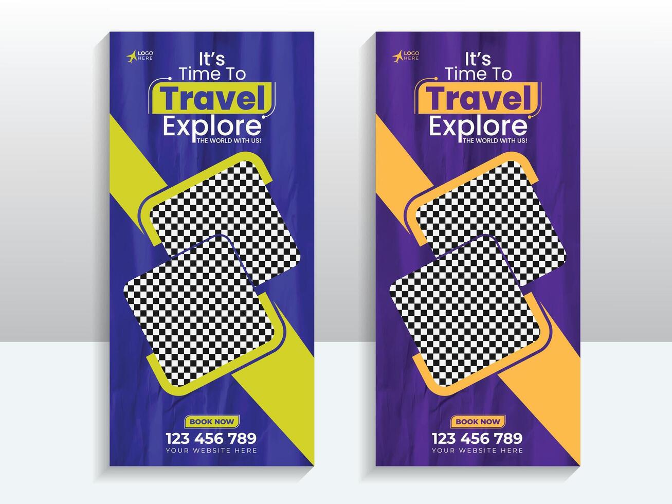 Travel and tourism roll up banner template for business or travel agency vector