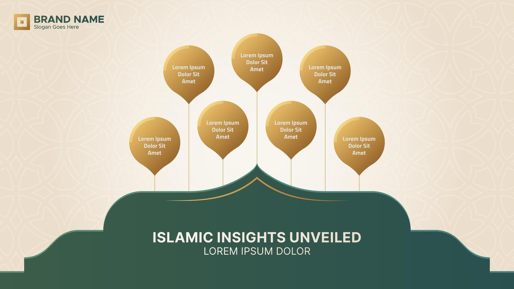 Islamic Infographic Design Template with Arabic Design Elements and 7 Data Points Options vector