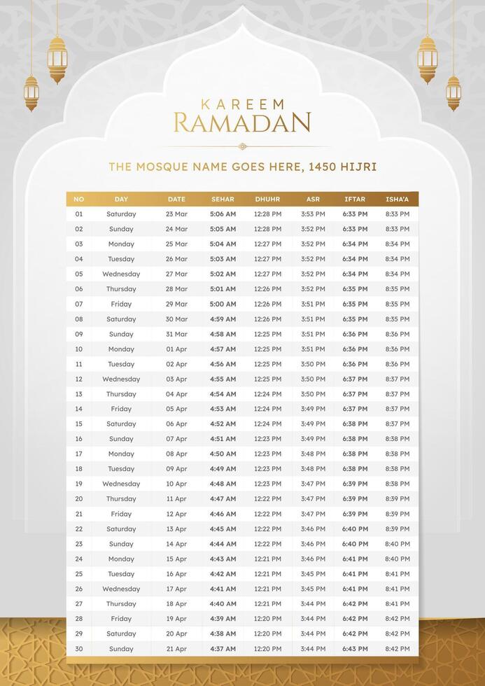 Ramadan Kareem Hijri Islamic Monthly Calendar Template Design 40557898