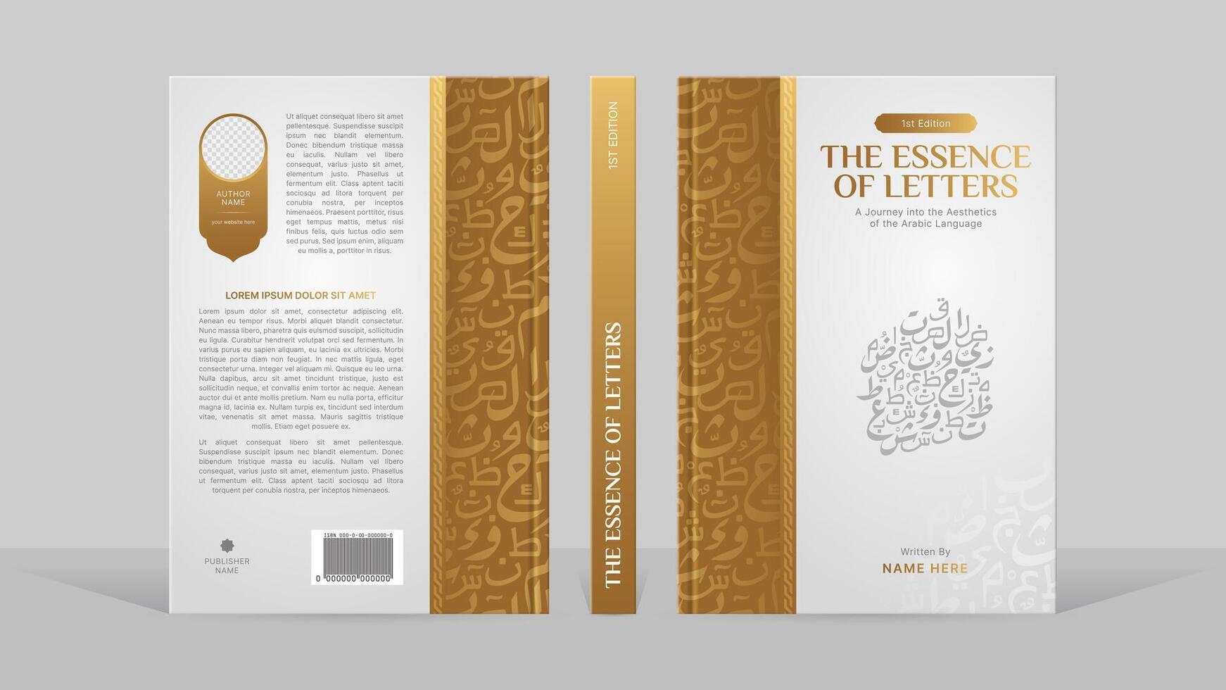 Islamic Arabic Style White and Golden Book Cover Template Design with Arabic Calligraphy Pattern vector