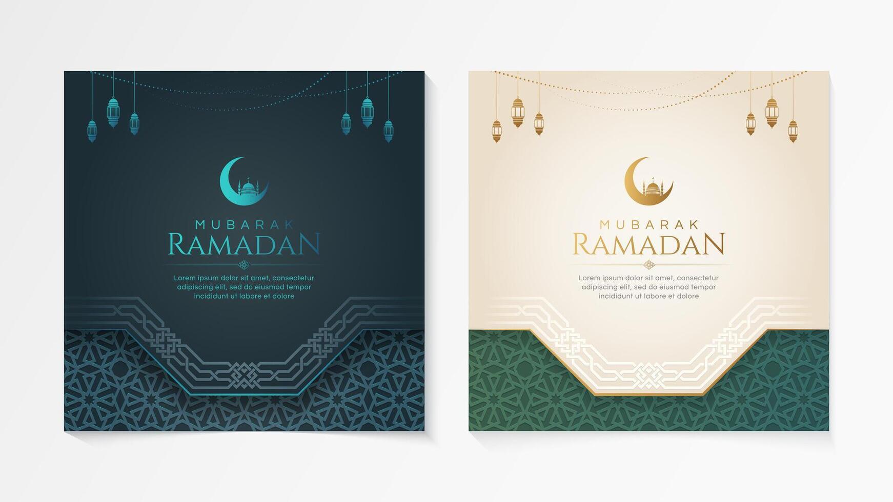 eid al-fitr mubarak, Ramadán Kareem, islámico estilo saludo antecedentes colección conjunto con Arábica adornos vector