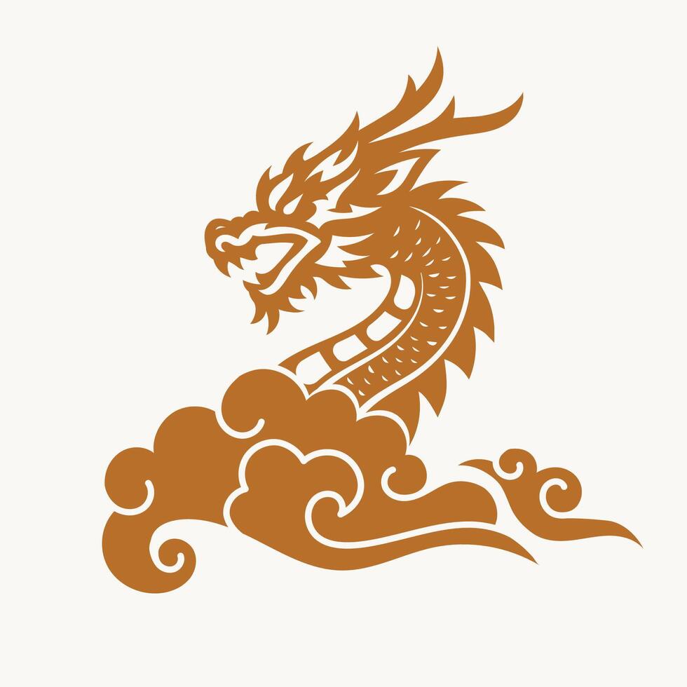 Traditional red Chinese Dragon with chines cloud style, vector