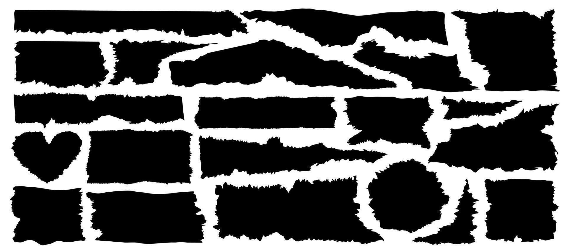 Torn paper frame vector set black color isolated