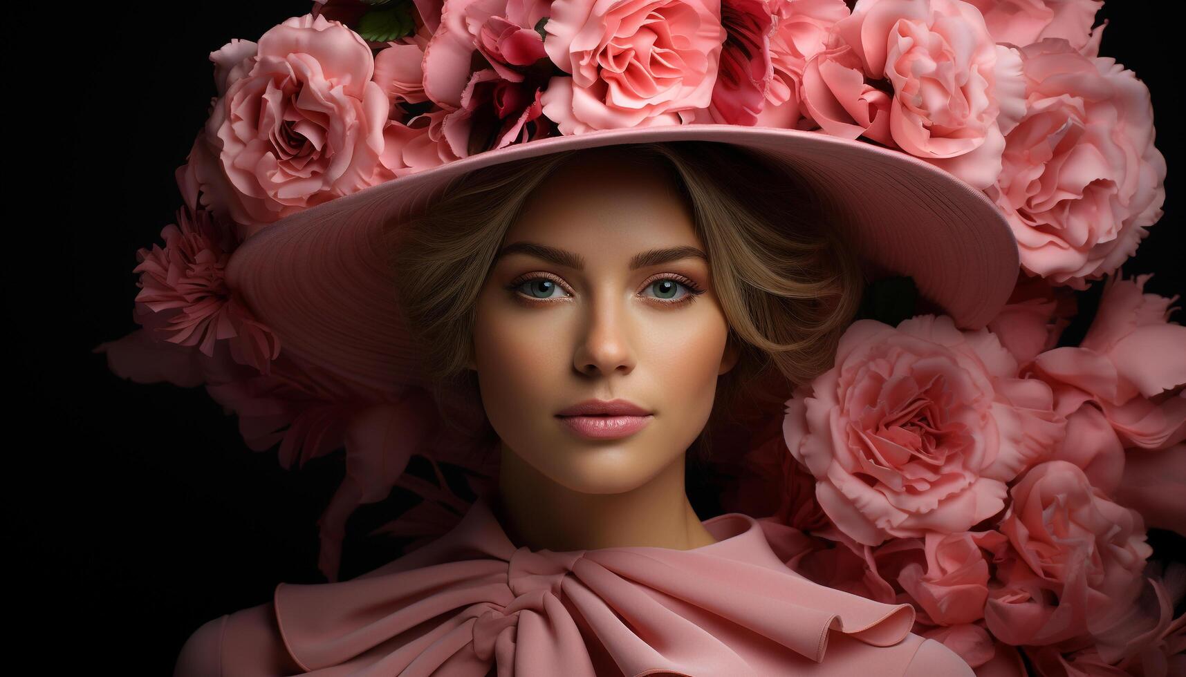 AI generated Beautiful fashion model with blond hair and pink dress, looking elegant generated by AI photo