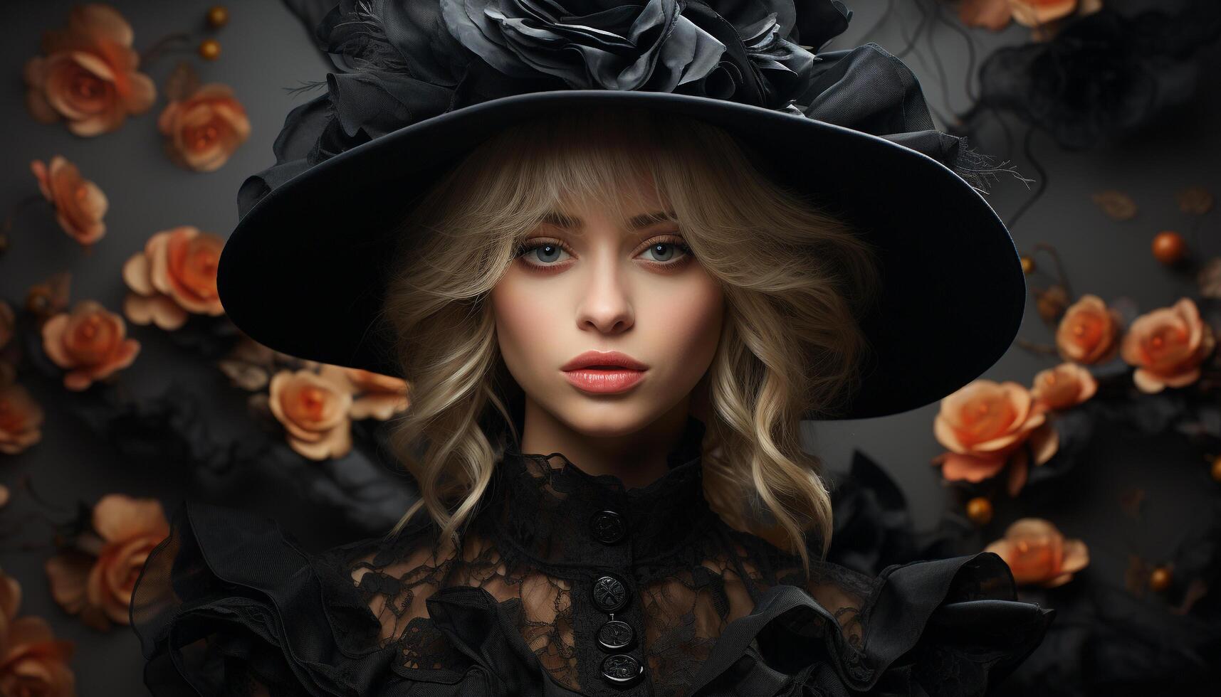 AI generated Beautiful fashion model with blond hair looking at camera sensually generated by AI photo