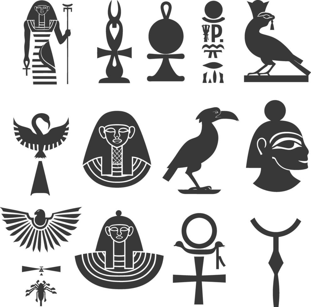 AI generated Silhouette collection of ancient egyptian hieroglyphs symbol logo black color only vector