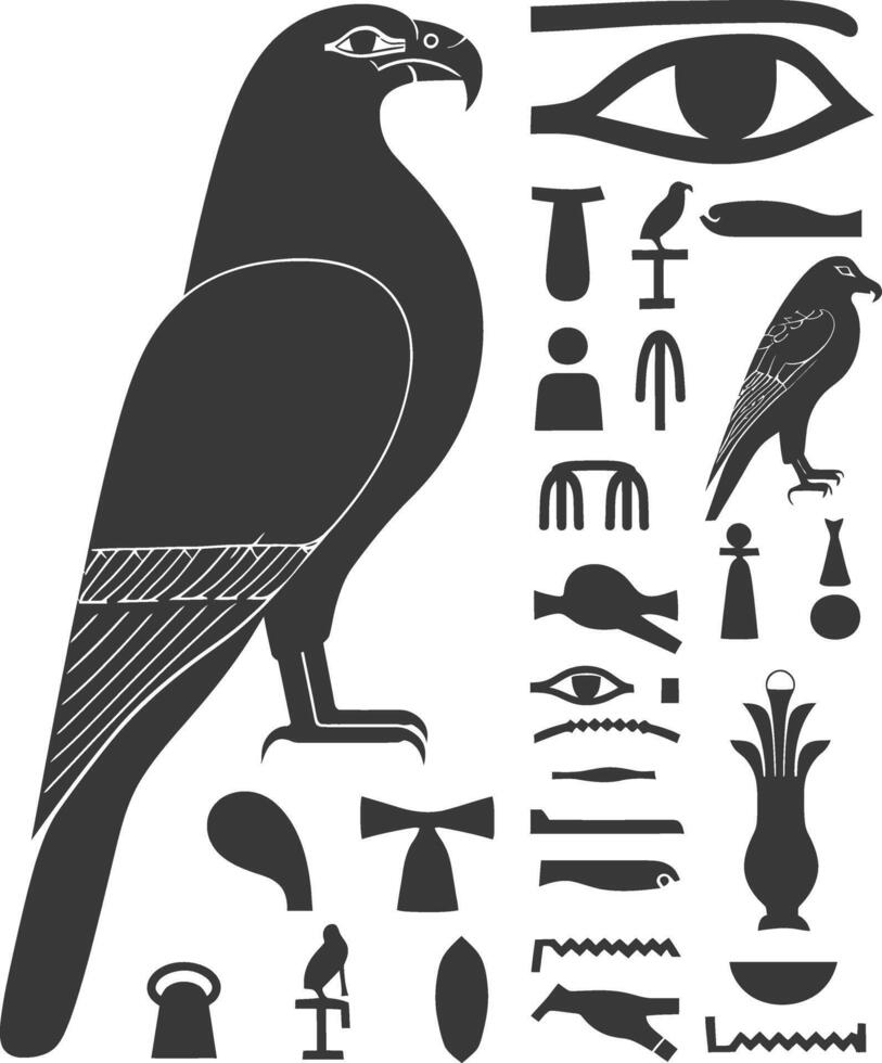 AI generated Silhouette collection of ancient egyptian hieroglyphs symbol logo black color only vector