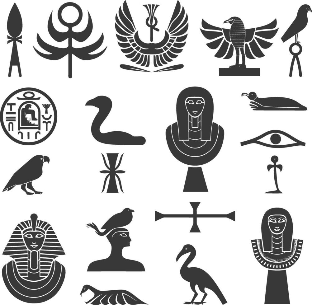 AI generated Silhouette collection of ancient egyptian hieroglyphs symbol logo black color only vector