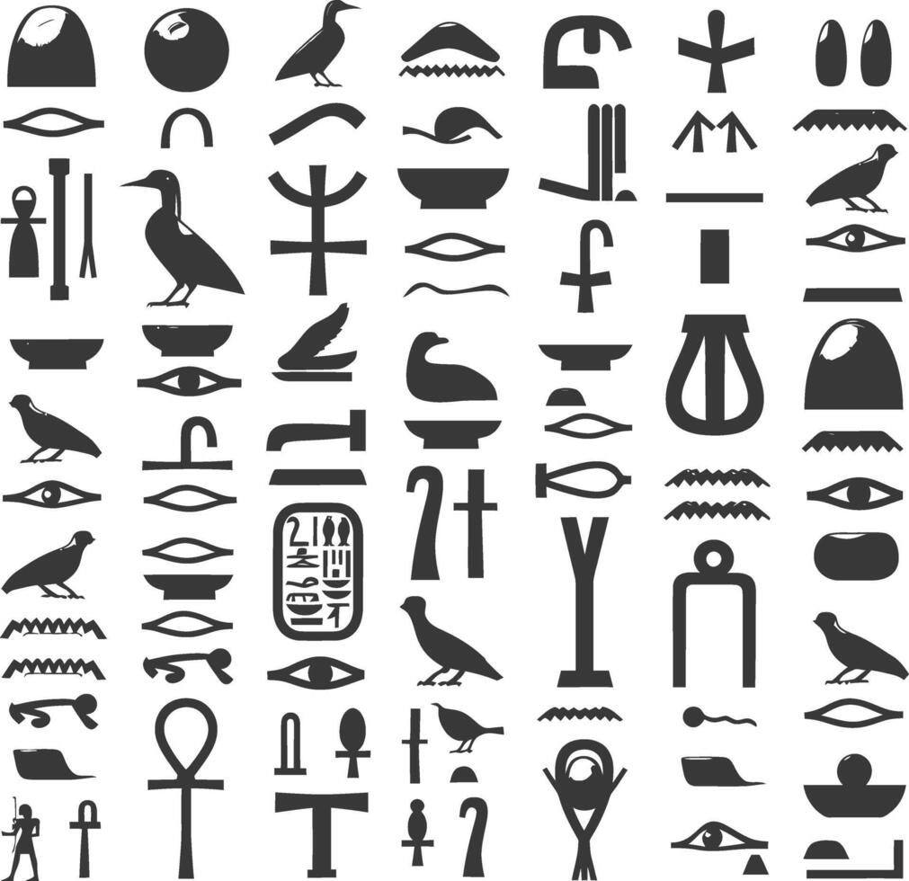 AI generated Silhouette collection of ancient egyptian hieroglyphs symbol logo black color only vector