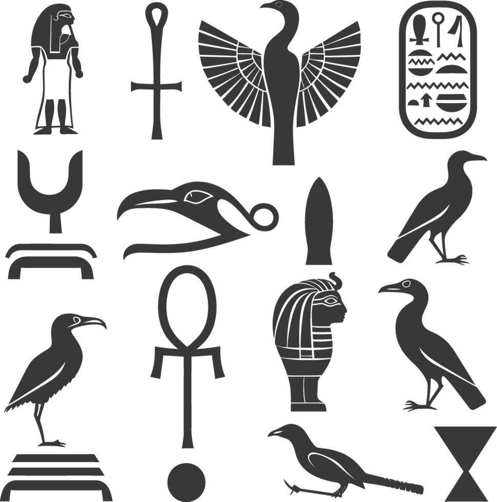 AI generated Silhouette collection of ancient egyptian hieroglyphs symbol logo black color only vector