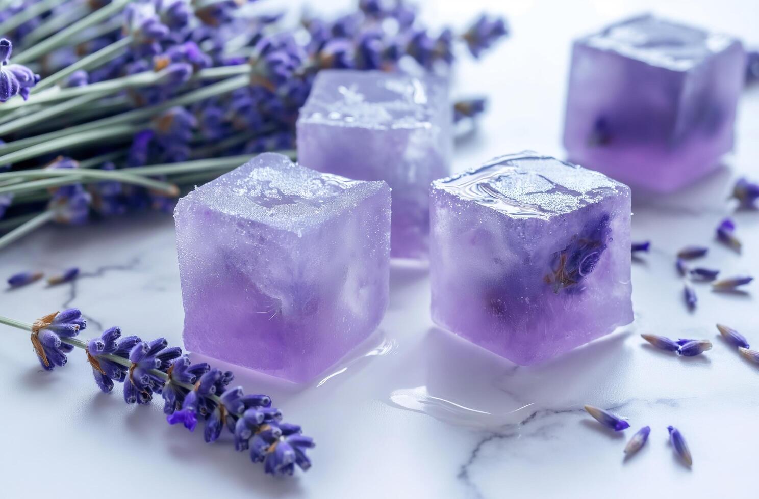 AI generated Lavender infused ice cubes photo