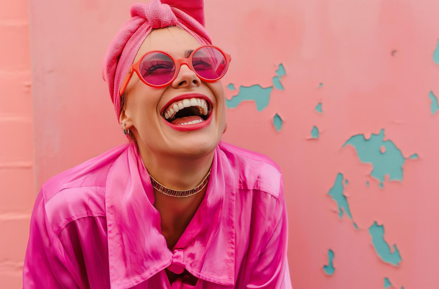 AI generated Laughter in pink photo