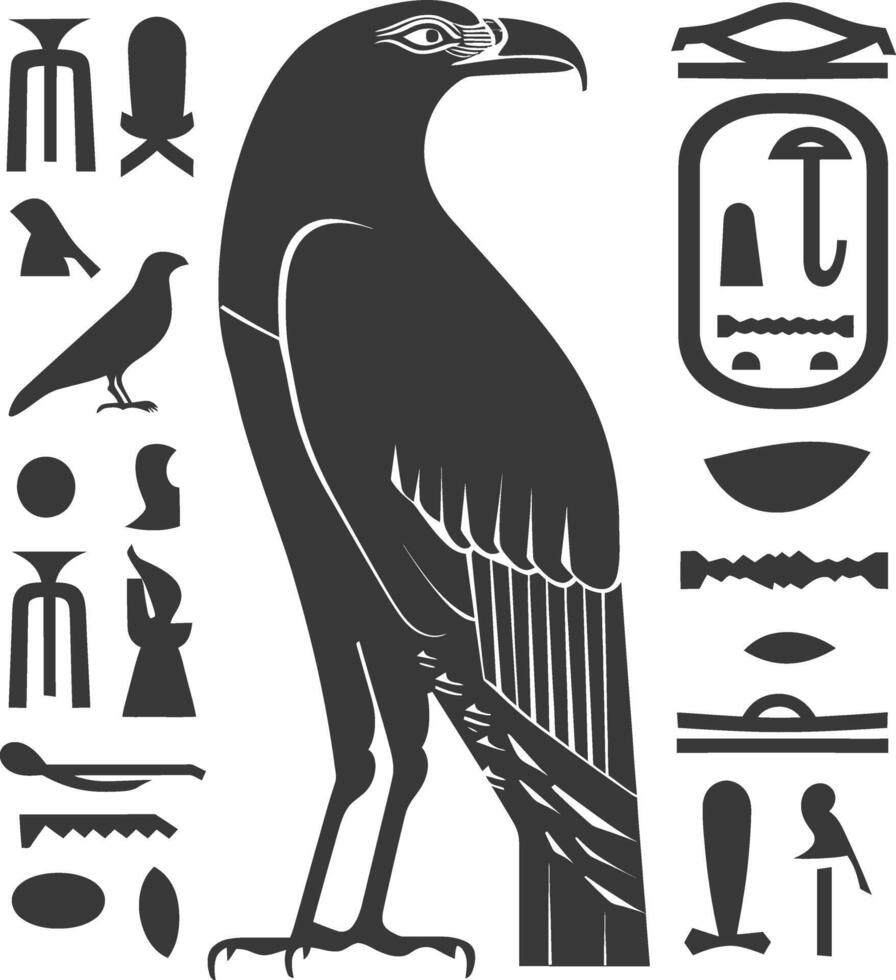 AI generated Silhouette collection of ancient egyptian hieroglyphs symbol logo black color only vector