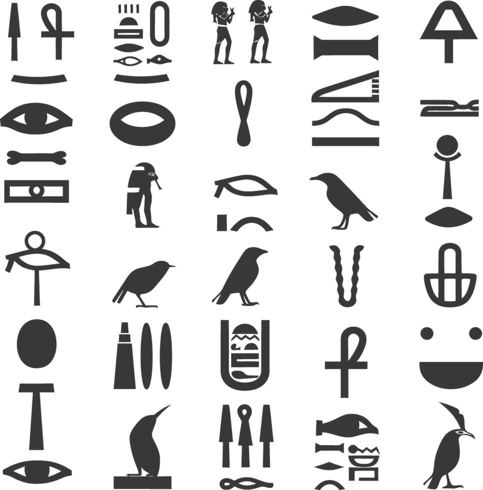 AI generated Silhouette collection of ancient egyptian hieroglyphs symbol logo black color only vector