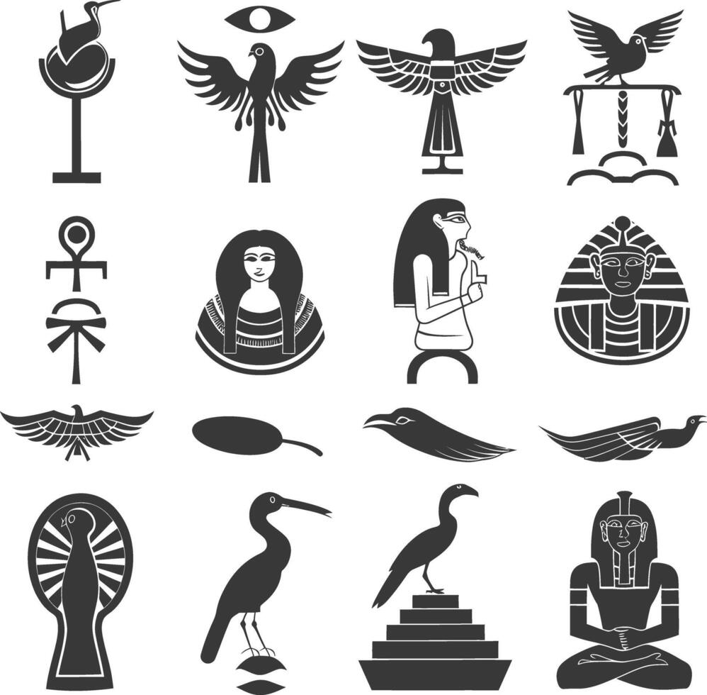 AI generated Silhouette collection of ancient egyptian hieroglyphs symbol logo black color only vector