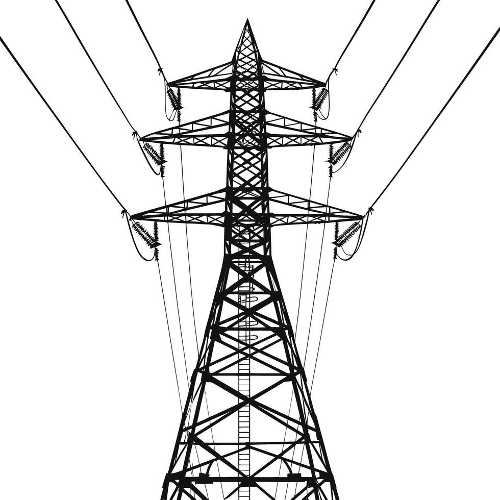 AI generated Silhouette electrical transmission tower black color only vector