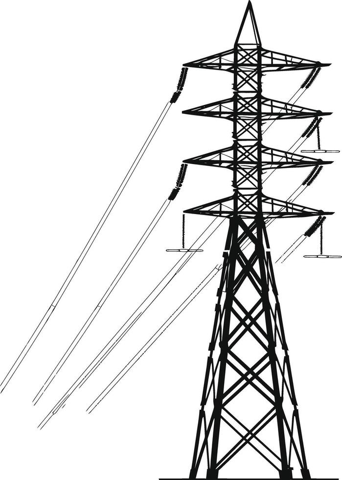 AI generated Silhouette electrical transmission tower black color only vector