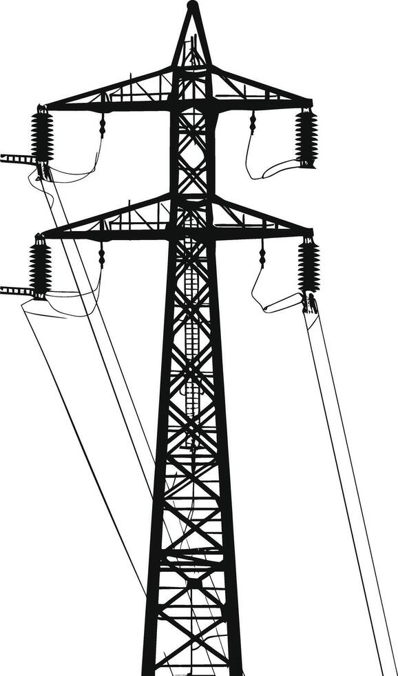 AI generated Silhouette electrical transmission tower black color only vector