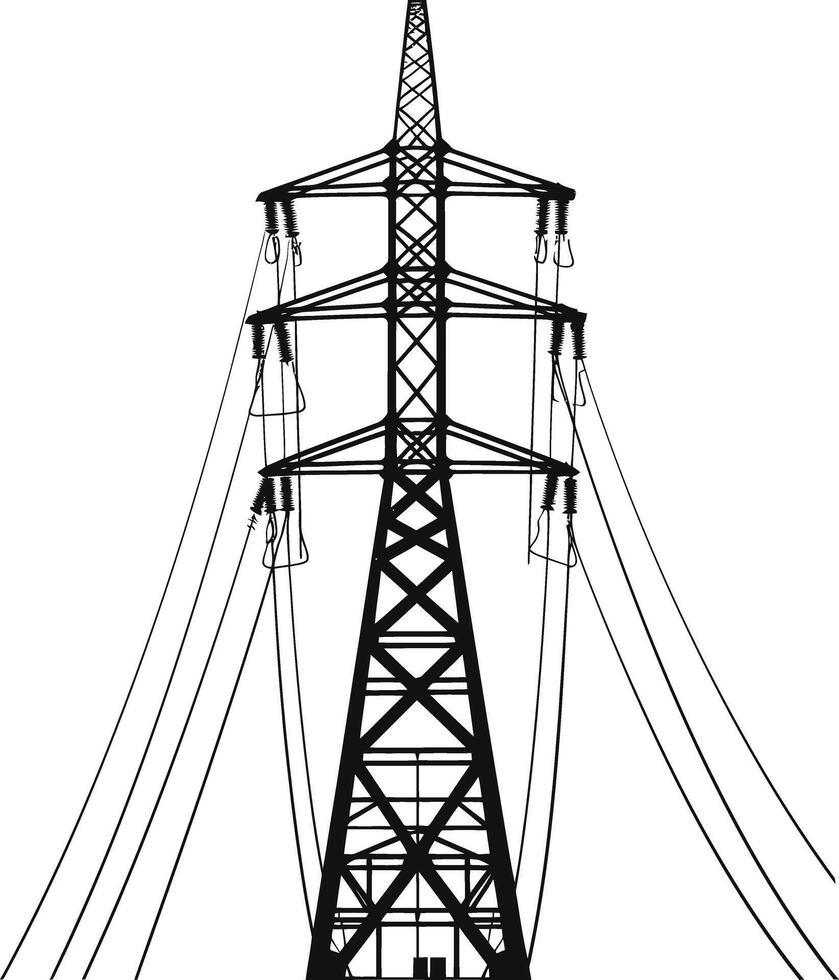 AI generated Silhouette electrical transmission tower black color only vector