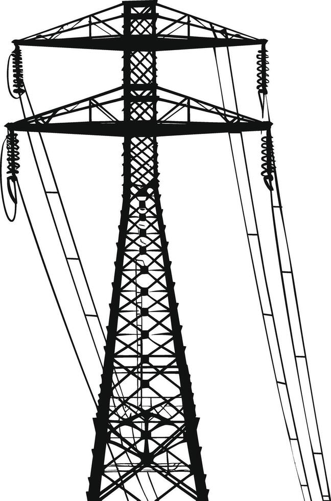 AI generated Silhouette electrical transmission tower black color only vector